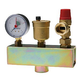   

 Группа безопасности котла WATTS используется для защиты закрытых систем отопления до 50 кВт. Представляет собой предохранительный клапан с порогом срабатывания 3 бара, автоматический воздухоотводчик в едином латунном корпусе с присоединенным маномет