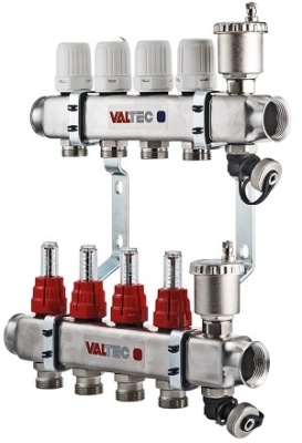 Коллекторная группа VRT® 1'' х 3/4'' (евроконус) 4 вых, авт в/отвод, c расходомерами в Газовик - М
