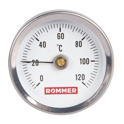 Термометр ROMMER биметаллический накладной с пружиной. Корпус Dn 63 мм, 0...120°С, 1 -2 в Пензе